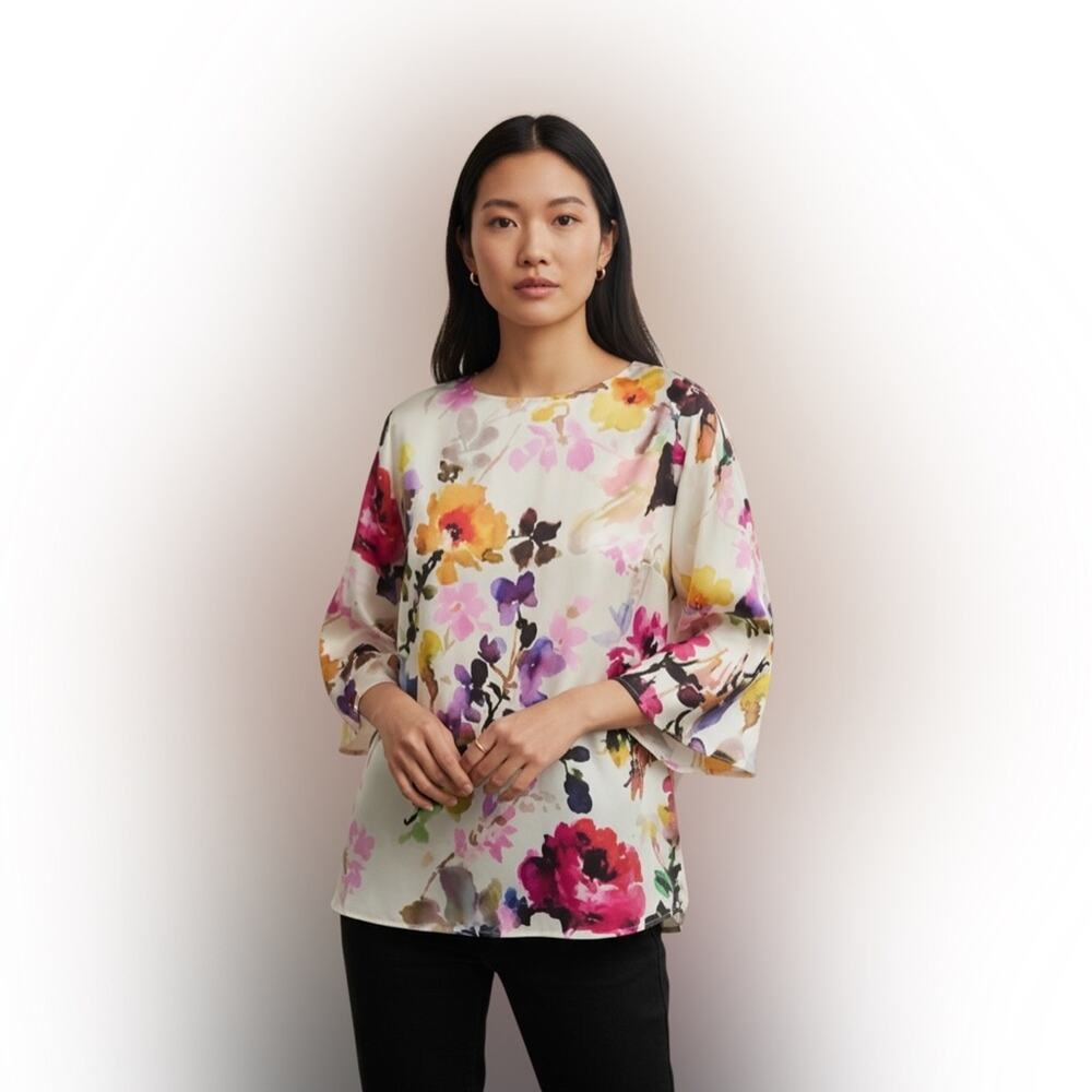 Caroline Rose $428 Bella Luxurious Tunic Floral Multi White Size XL